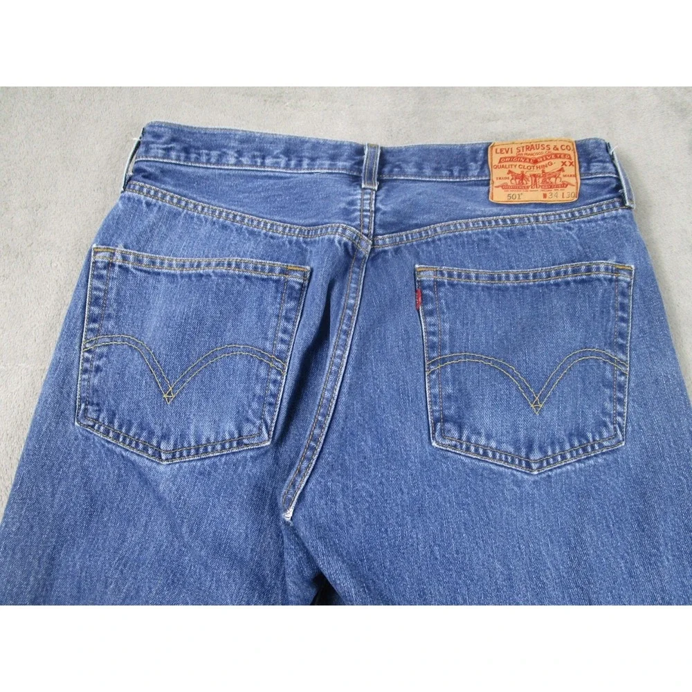 Levis 501 Jeans Mens 32x28 Blue Demim Distressed Button‎ Fly Cotton Pockets
